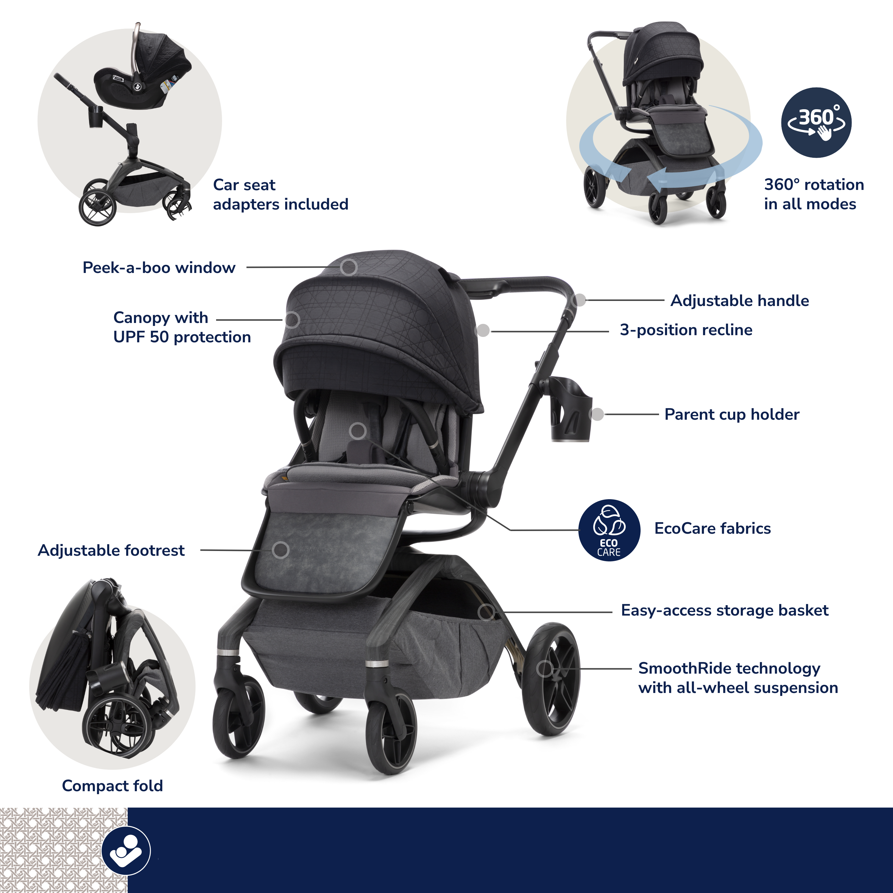 Tana 360° Rotating Travel System with Peri™ 180° in Onyx Heritage
