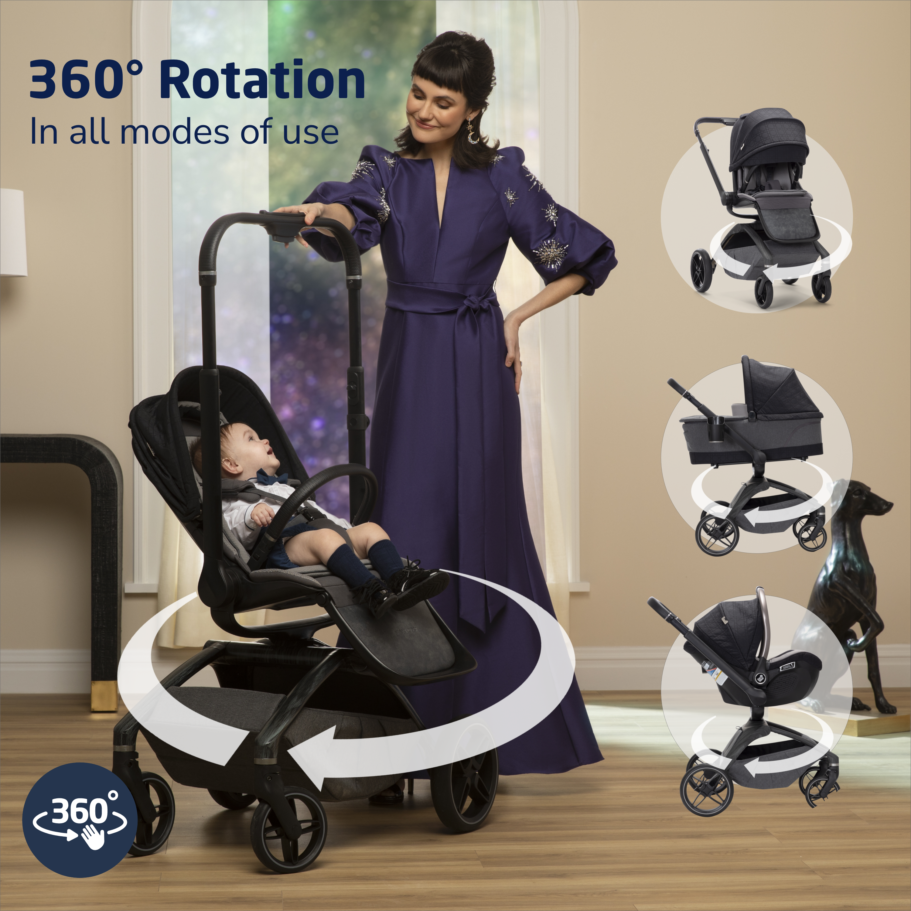 Tana 360° Rotating Travel System with Peri™ 180° & Carriage Accessory in Onyx Heritage
