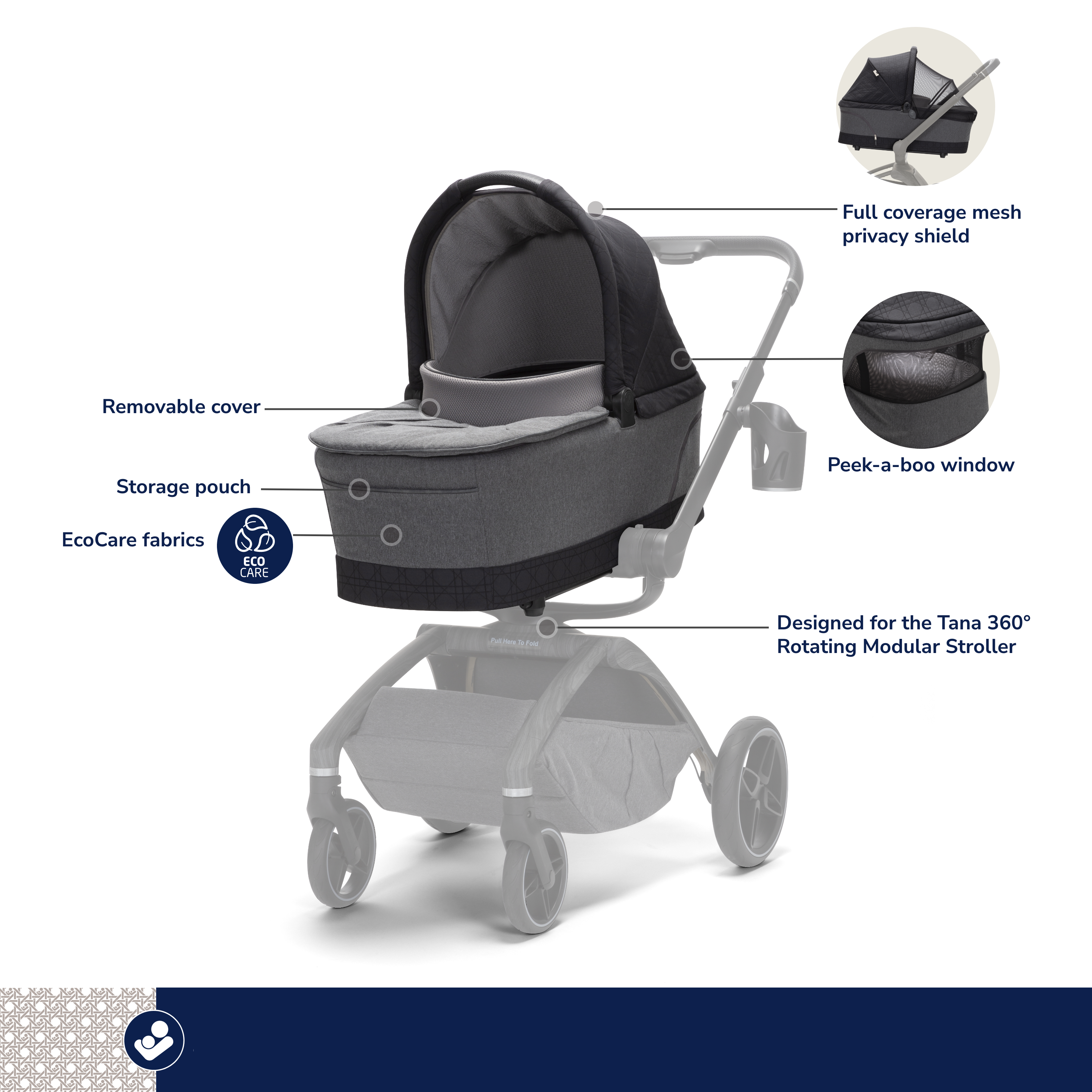 Tana 360° Rotating Modular Stroller with Carriage Accessory in Onyx Heritage